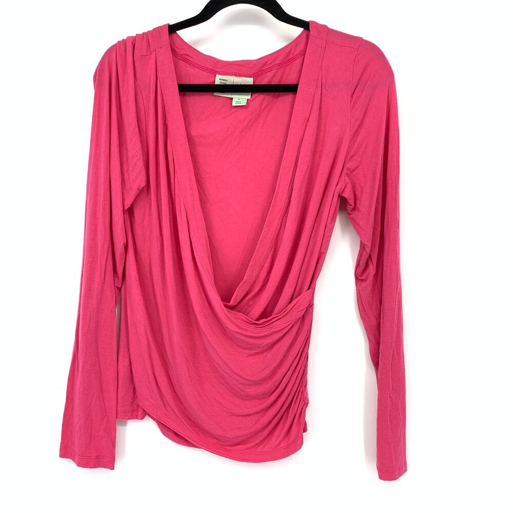 Anthropologie Saturday Sunday Draped Top M Pink Wrap Style Long Sleeve Boho